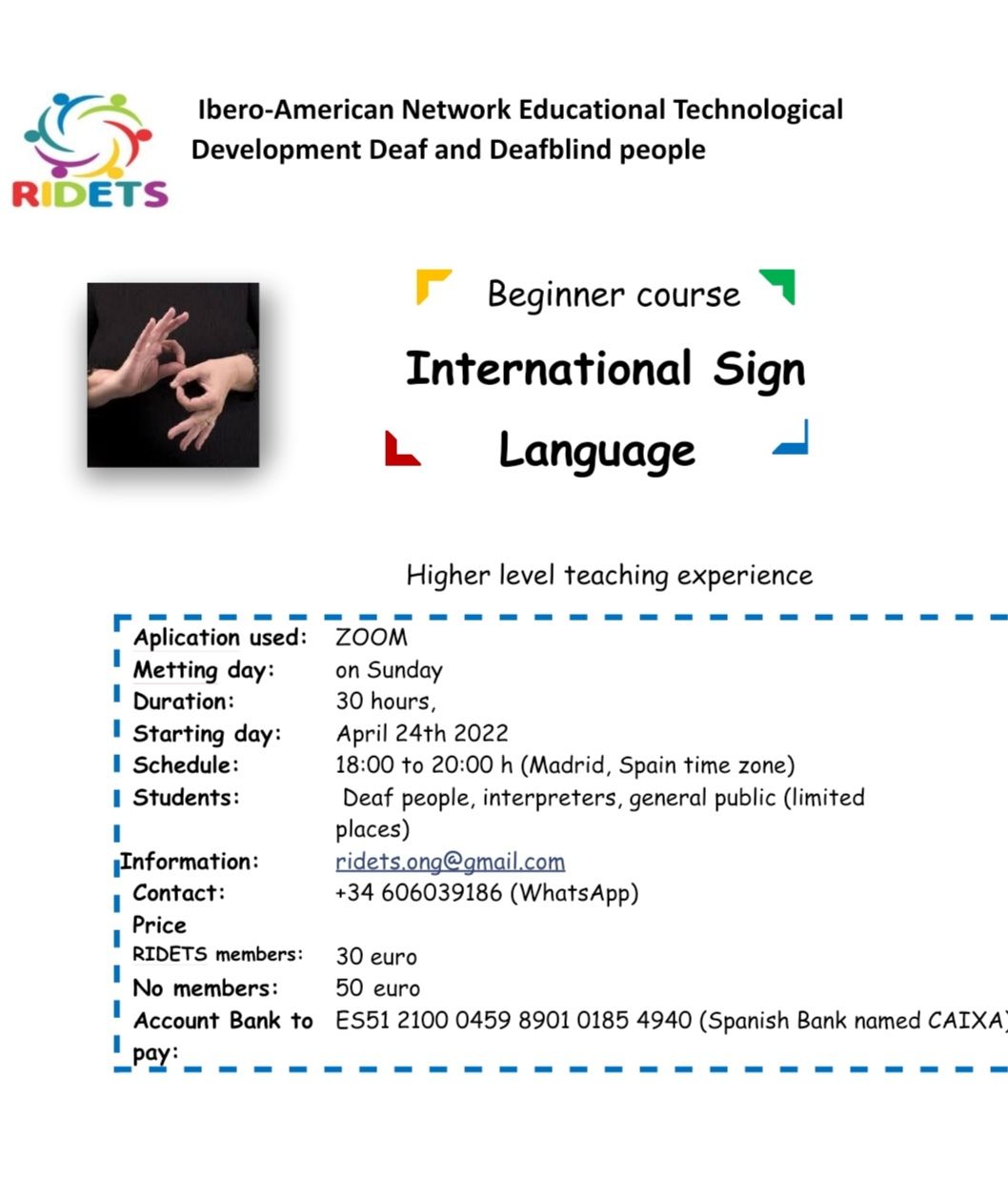 Beginner Course – International Sign Language